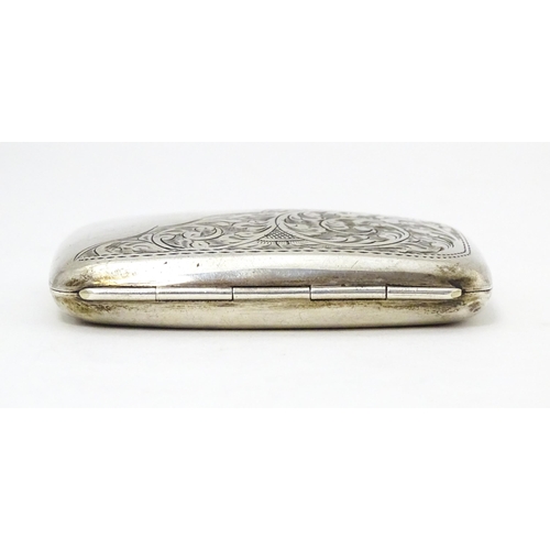 375 - A silver cigarette case with engraved acanthus scroll detail and gilded interior.  hallmarked Birmin... 