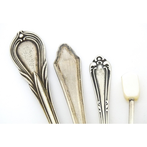 395 - Three silver spoons and pickle fork to include a Lilly pattern teaspoon hallmarked Sheffield 1846 ma... 