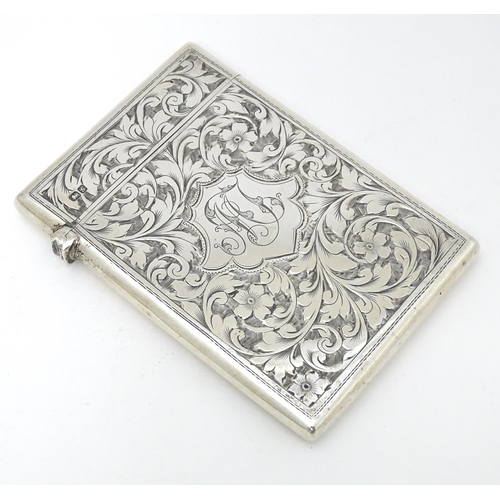 398 - A silver card case with engraved floral and acanthus decoration hallmarked Chester 1907 maker Colen ... 