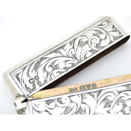 398 - A silver card case with engraved floral and acanthus decoration hallmarked Chester 1907 maker Colen ... 