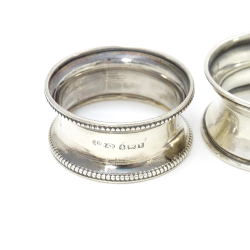 399 - Three assorted napkin rings hallmarked Birmingham 1921, 1910 and 1918 (3)