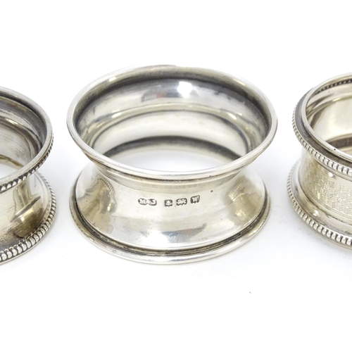 399 - Three assorted napkin rings hallmarked Birmingham 1921, 1910 and 1918 (3)