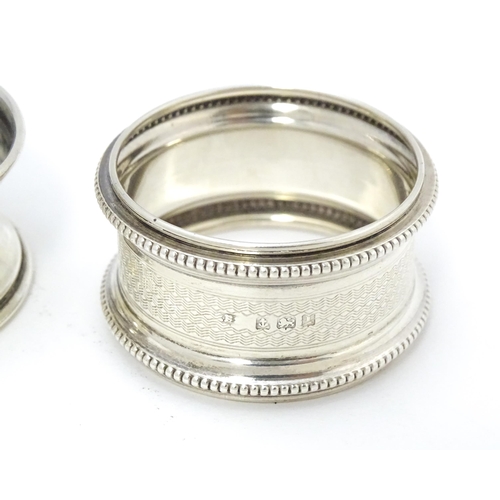 399 - Three assorted napkin rings hallmarked Birmingham 1921, 1910 and 1918 (3)