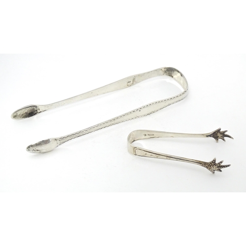 400 - Late 18thC / early 19thC Newcastle silver sugar tongs by Thomas Watson, together with small tongs wi... 