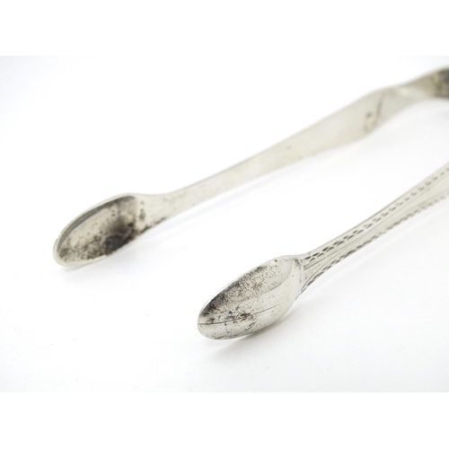 400 - Late 18thC / early 19thC Newcastle silver sugar tongs by Thomas Watson, together with small tongs wi... 