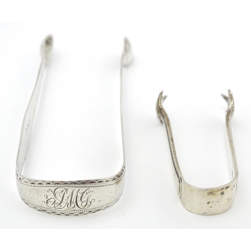 400 - Late 18thC / early 19thC Newcastle silver sugar tongs by Thomas Watson, together with small tongs wi... 