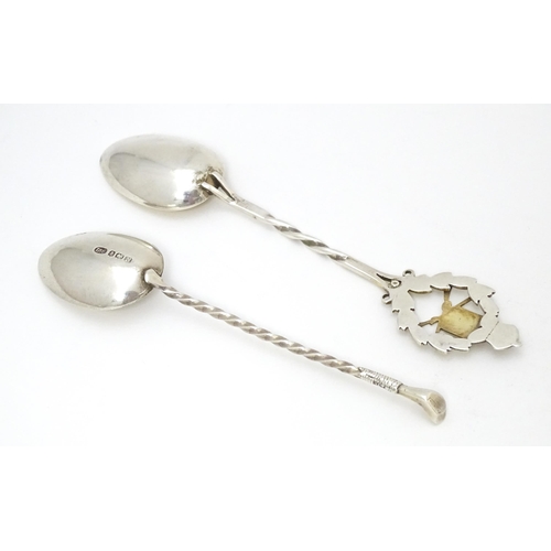 404 - Two silver teaspoons, one with Rifle insignia to handle and gilt bowl, Birmingham 1930, maker Marple... 