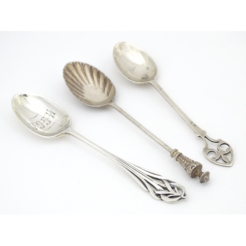 414 - Three various silver teaspoons to include one hallmarked Sheffield 1923 maker Joseph Rodgers & Sons,... 