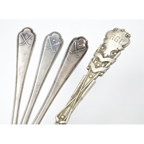 417 - Three silver teaspoons with crossed golf club decoration to handles hallmarked Sheffield 1933 maker ... 