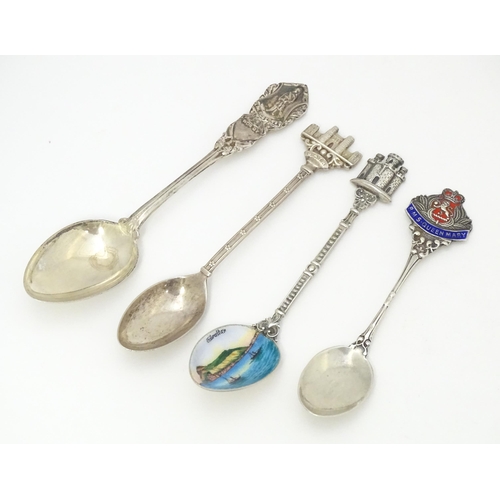 429 - Four various souvenir / commemorative spoons to include a .800 silver example with enamelled image t... 