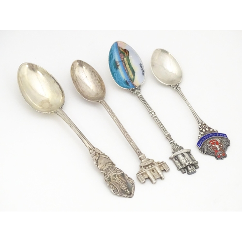 429 - Four various souvenir / commemorative spoons to include a .800 silver example with enamelled image t... 