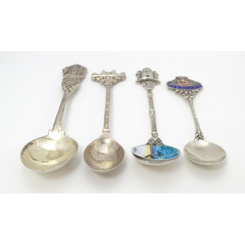 429 - Four various souvenir / commemorative spoons to include a .800 silver example with enamelled image t... 