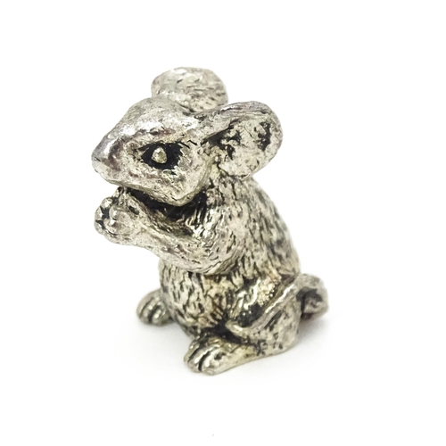 478 - A silver plate model of a seated mouse. Approx. 1