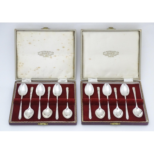 551 - Two cased sets of six silver teaspoons hallmarked Sheffield 1959, maker A. E. Poston & Co. Ltd. Spoo... 