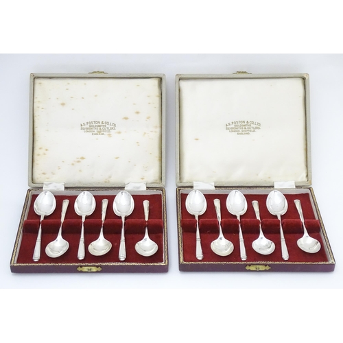 551 - Two cased sets of six silver teaspoons hallmarked Sheffield 1959, maker A. E. Poston & Co. Ltd. Spoo... 