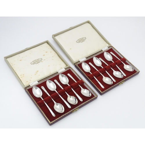 551 - Two cased sets of six silver teaspoons hallmarked Sheffield 1959, maker A. E. Poston & Co. Ltd. Spoo... 