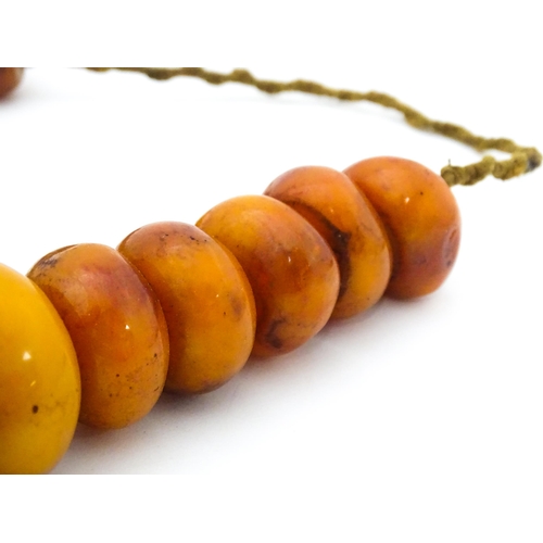 727 - A necklace of graduated amber coloured beads. Smallest approx. 1 1/4