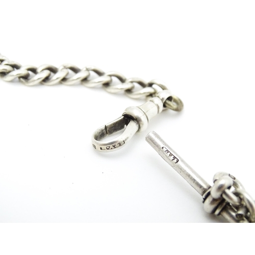 772 - A silver Albert watch chain with T-bar and fob hallmarked Birmingham 1902. Fob approx. 1 1/2