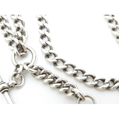 772 - A silver Albert watch chain with T-bar and fob hallmarked Birmingham 1902. Fob approx. 1 1/2