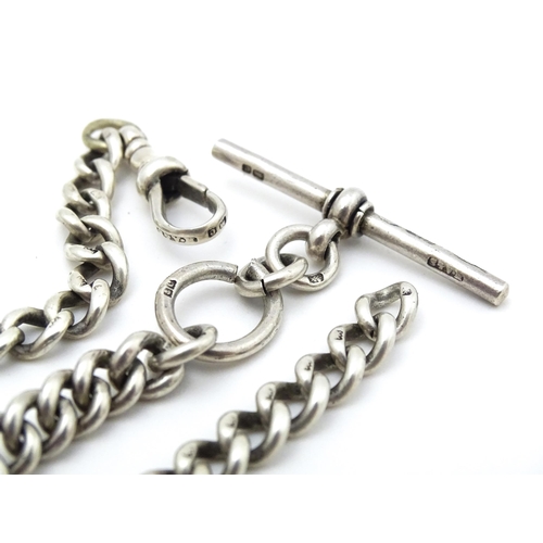 772 - A silver Albert watch chain with T-bar and fob hallmarked Birmingham 1902. Fob approx. 1 1/2