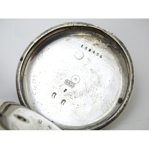 777 - A Continental .935 silver cased pocket watch with white enamel dial having Roman numerals and second... 