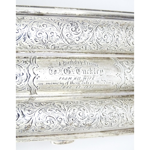 466 - A Victorian silver cigar case with engraved acanthus scroll decoration hallmarked Birmingham 1890, m... 