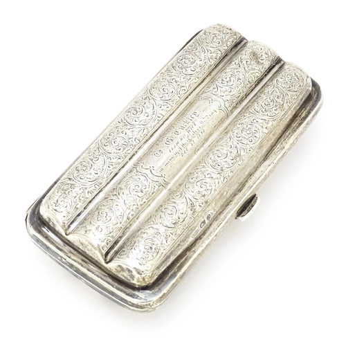 466 - A Victorian silver cigar case with engraved acanthus scroll decoration hallmarked Birmingham 1890, m... 