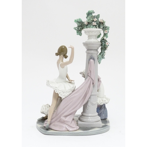 100 - A Lladro figural group Ballet Trio, model no. 5235, depicting three ballet dancers, column and urn o... 