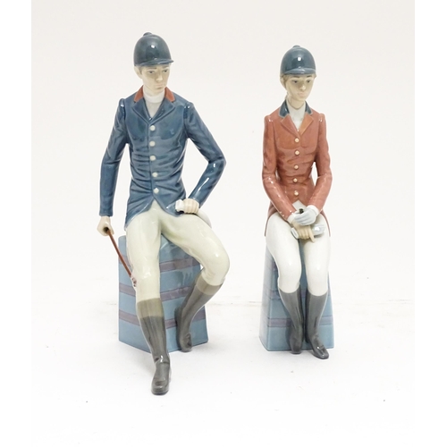 102 - Two Lladro equestrian figures comprising a gentleman jockey with riding crop model no. 5329, and a f... 