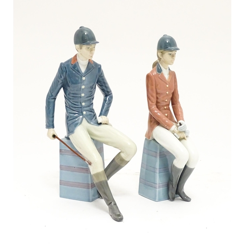 102 - Two Lladro equestrian figures comprising a gentleman jockey with riding crop model no. 5329, and a f... 