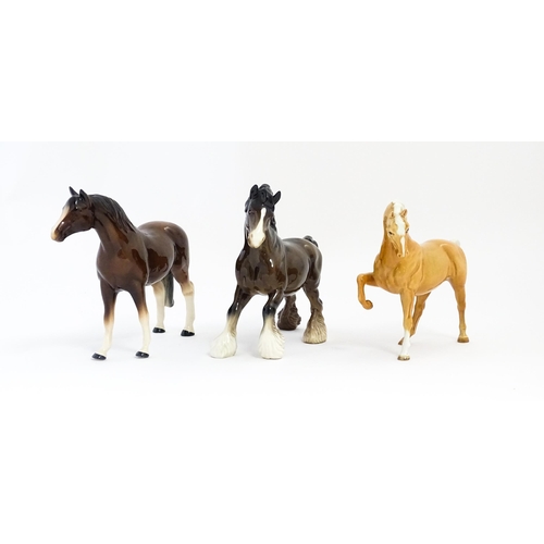 129 - Two Beswick models of horses comprising a palomino Prancing Arab model no. 1261, and a brown canteri... 