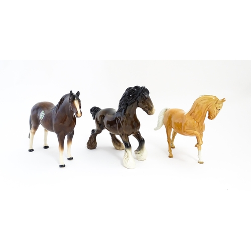 129 - Two Beswick models of horses comprising a palomino Prancing Arab model no. 1261, and a brown canteri... 