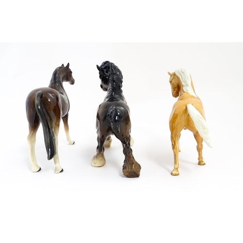 129 - Two Beswick models of horses comprising a palomino Prancing Arab model no. 1261, and a brown canteri... 