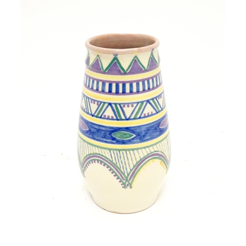 154 - A Carter Stabler Adams Art Deco vase with banded geometric decoration. Marked under. Approx. 7 1/2