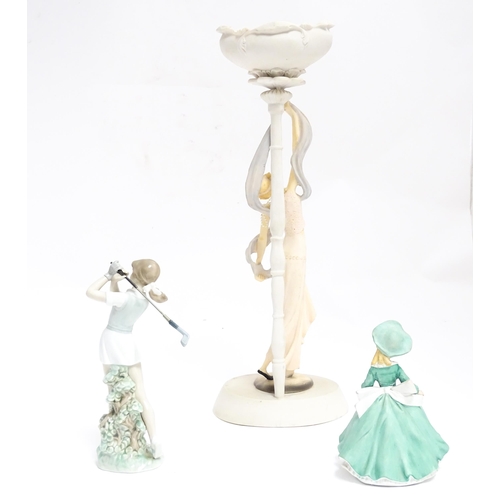 177 - Three assorted items comprising an Italian centrepiece modelled as a flapper dancing, a Nao model of... 