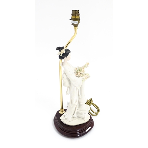 179 - An Italian Florence figural table lamp designed by Giuseppe Armani modelled as a Geisha girl with fl... 