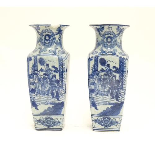 49 - A pair of Chinese blue and white vases decorated with Imperial figure and attendants on a terrace, w... 