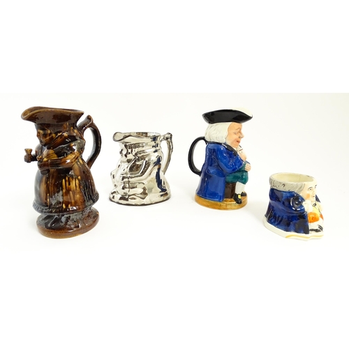 195 - Three assorted Toby / character jugs to include a treacle glaze example, a lustre jug, and a musical... 