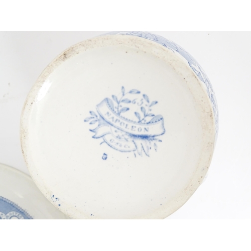 166 - A Victorian blue and white bowl and ewer decorated in the pattern Napoleon. Bowl approx. 4 1/2