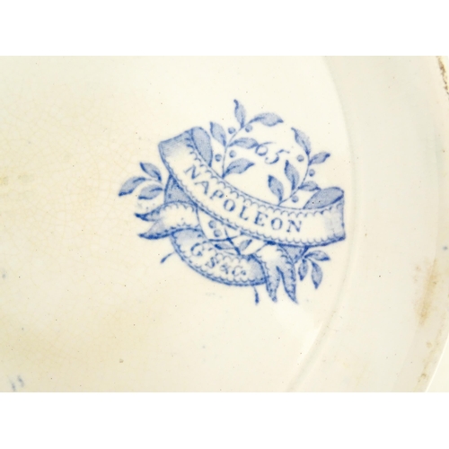 166 - A Victorian blue and white bowl and ewer decorated in the pattern Napoleon. Bowl approx. 4 1/2