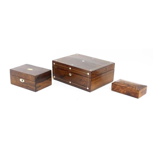 1090 - Three assorted late 19th / early 20thC boxes to include a rosewood work box with satinwood banding a... 