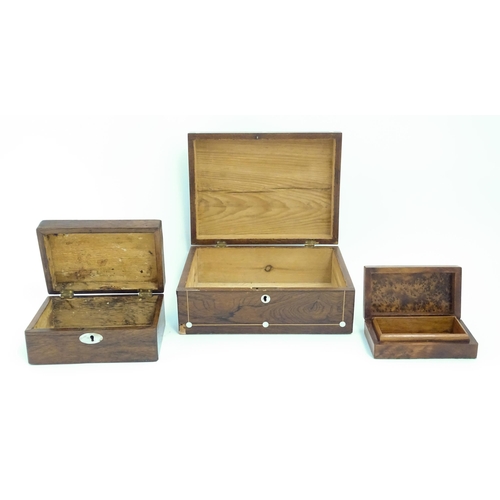 1090 - Three assorted late 19th / early 20thC boxes to include a rosewood work box with satinwood banding a... 