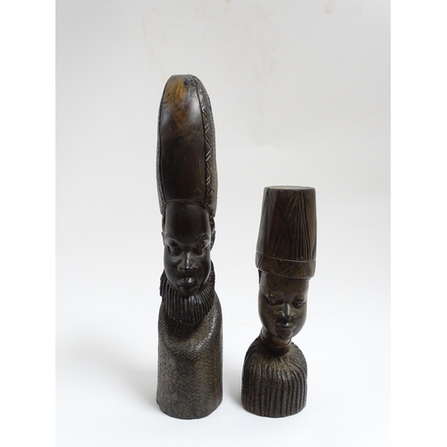 1126 - Ethnographic / Native / Tribal: Two African carved hardwood figures / busts. Largest approx. 13