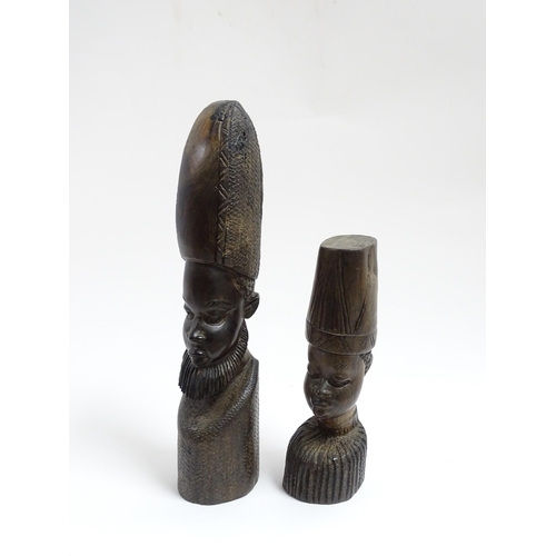 1126 - Ethnographic / Native / Tribal: Two African carved hardwood figures / busts. Largest approx. 13