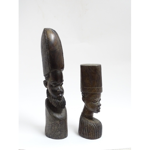 1126 - Ethnographic / Native / Tribal: Two African carved hardwood figures / busts. Largest approx. 13