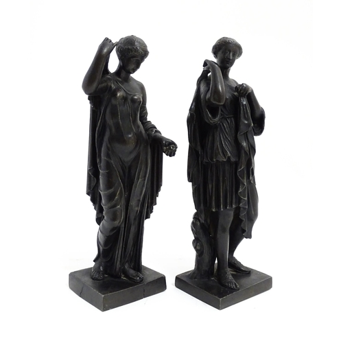 1027 - Two 20thC cast Classical maidens, one modelled as Diane de Gabies, the other as Venus Genetrix. Appr... 