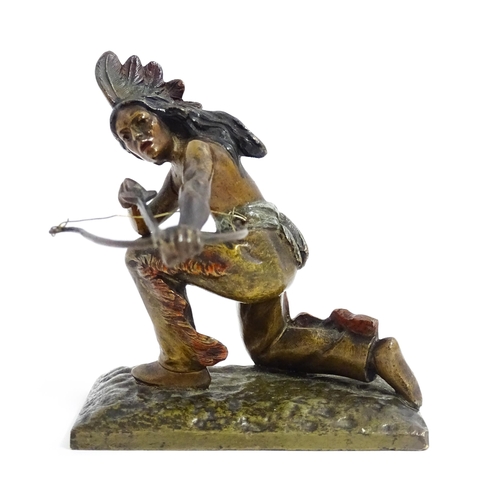 1030 - An Austrian cold painted bronze modelled as a Native American Indian with a bow and arrow. Approx. 3... 