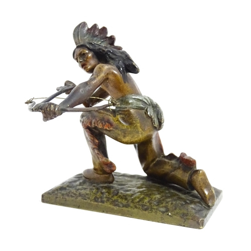 1030 - An Austrian cold painted bronze modelled as a Native American Indian with a bow and arrow. Approx. 3... 