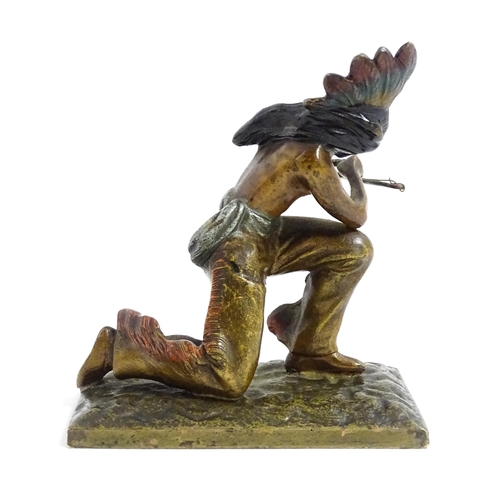 1030 - An Austrian cold painted bronze modelled as a Native American Indian with a bow and arrow. Approx. 3... 