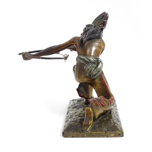 1030 - An Austrian cold painted bronze modelled as a Native American Indian with a bow and arrow. Approx. 3... 